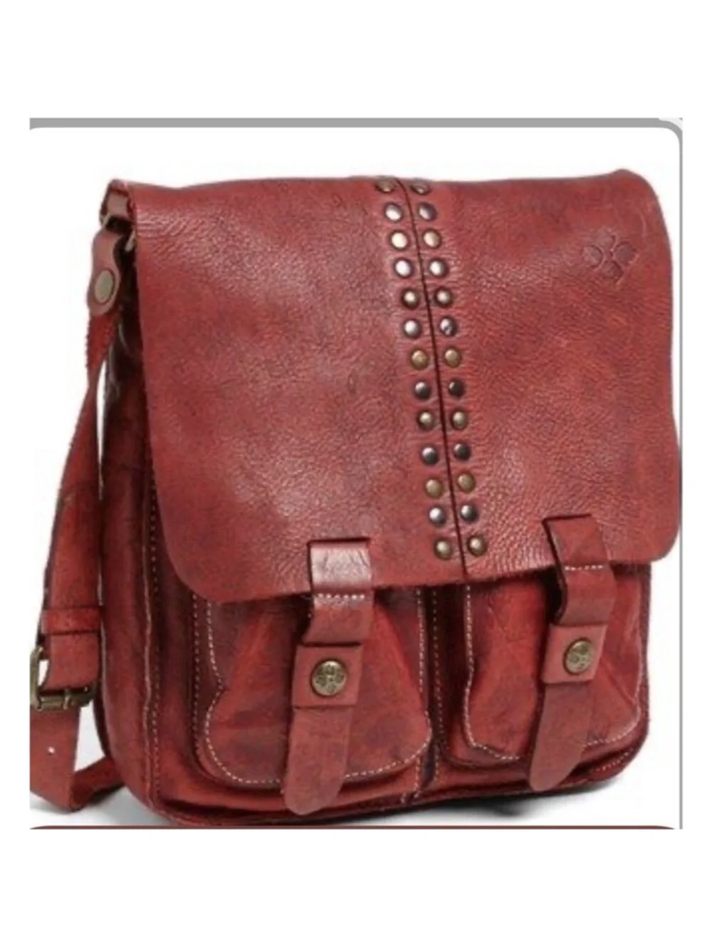 Patricia Nash Armeno Flap Crossbody Messenger Bag, Studs, Berry Red Leather